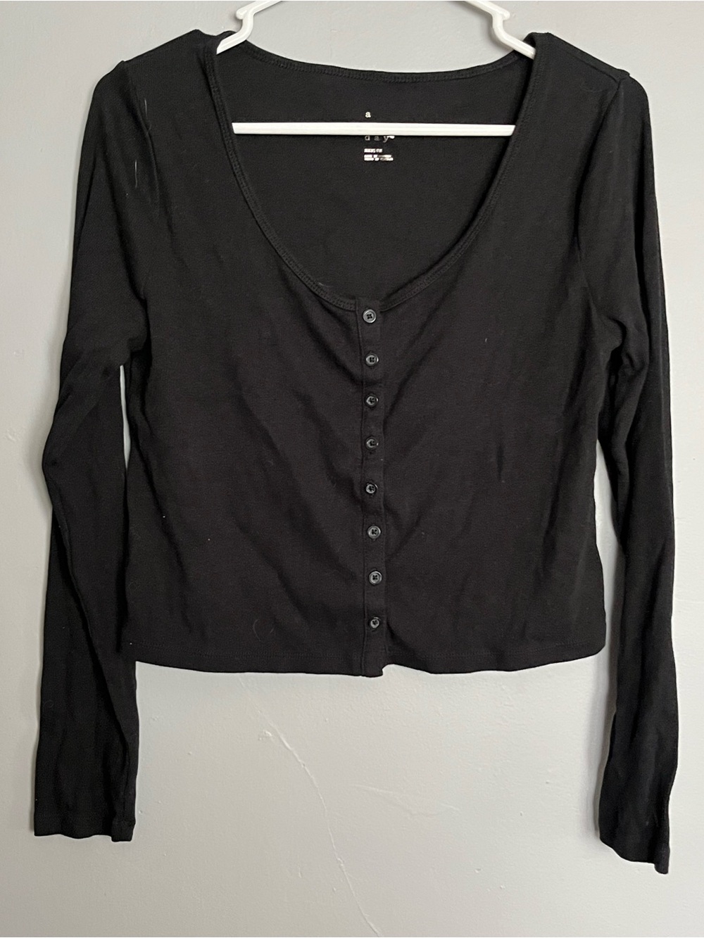 A New Day Women’s Black Long-Sleeve Button Front Top